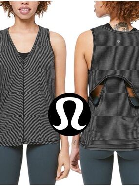 lululemon athletica Black and Gray Striped V-Neck Open-Back Tank Top